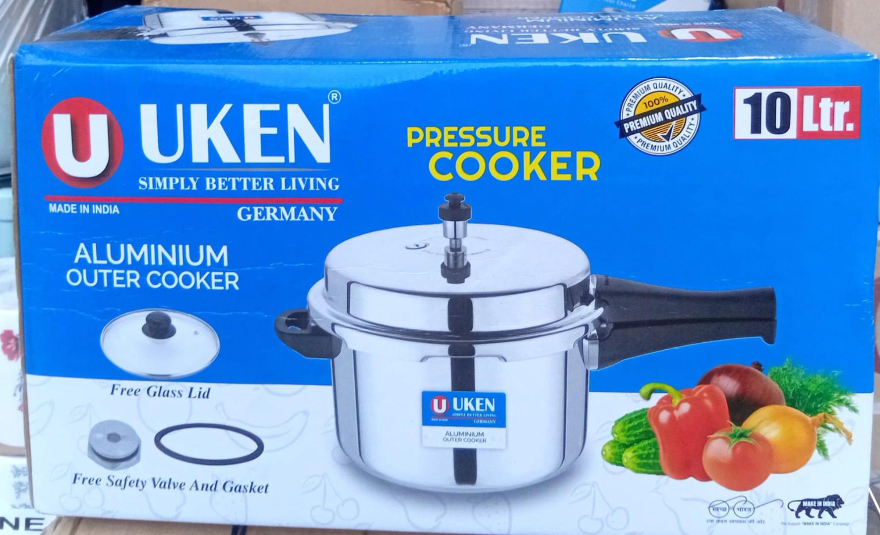 UKEN PREMIUM RANGE ONE HANDLE ALUMINIUM PRESSURE COOKER WITH GLASS LIDS, WITH FREE EXTRA GASKET & SAFTY VALUE