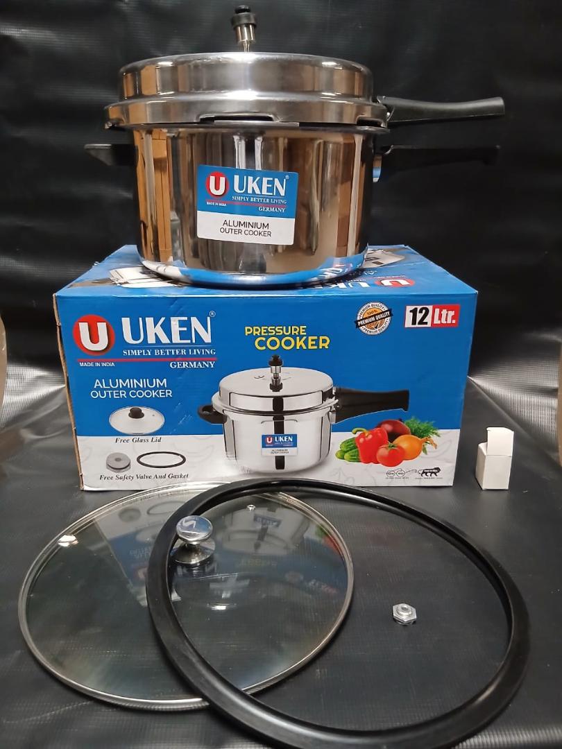 UKEN PREMIUM RANGE ONE HANDLE ALUMINIUM PRESSURE COOKER WITH GLASS LIDS, WITH FREE EXTRA GASKET & SAFTY VALUE
