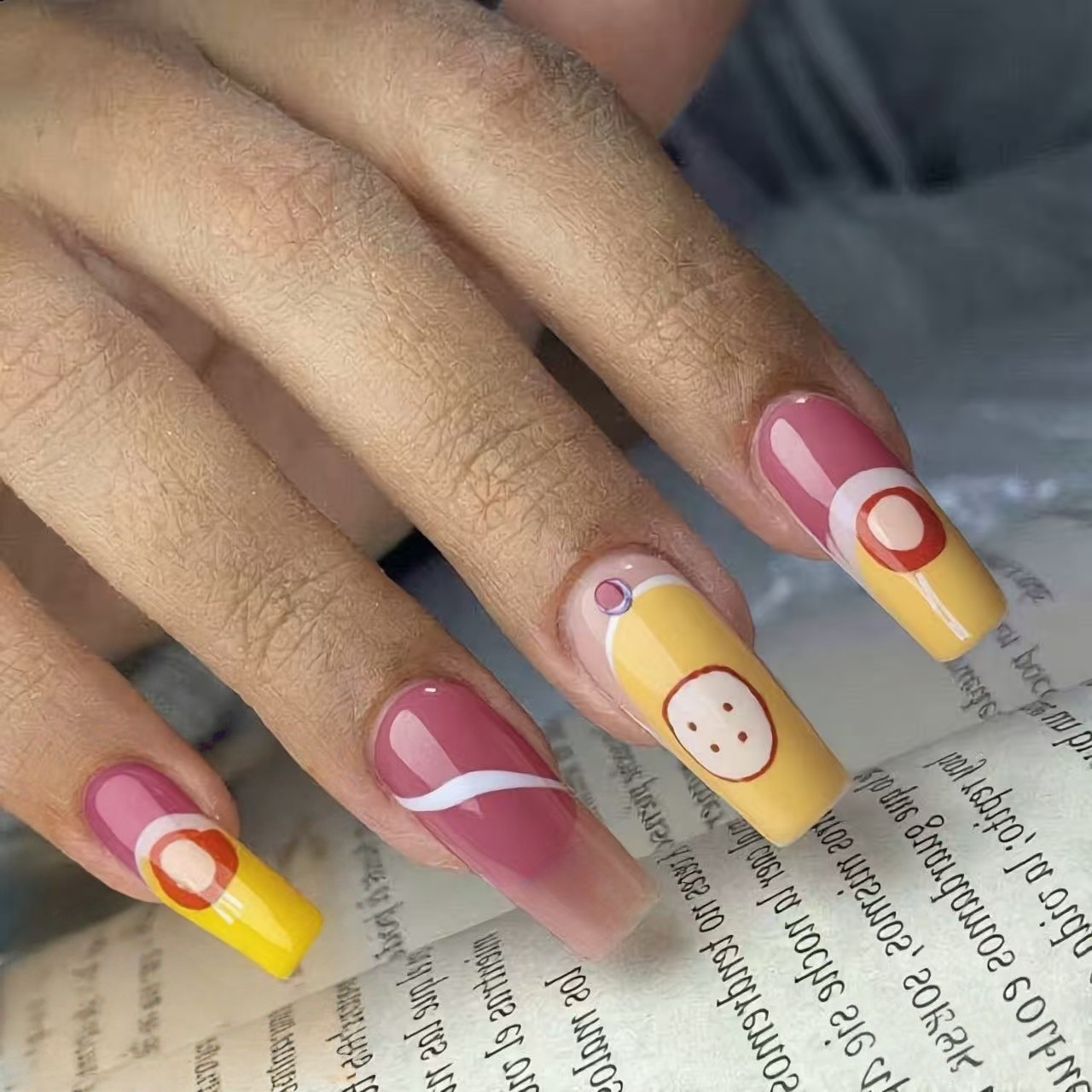 Medium-length European and American style wearable nail art, foreign trade nail tips, multi-colored cartoon dessert nail art, finished fake nails