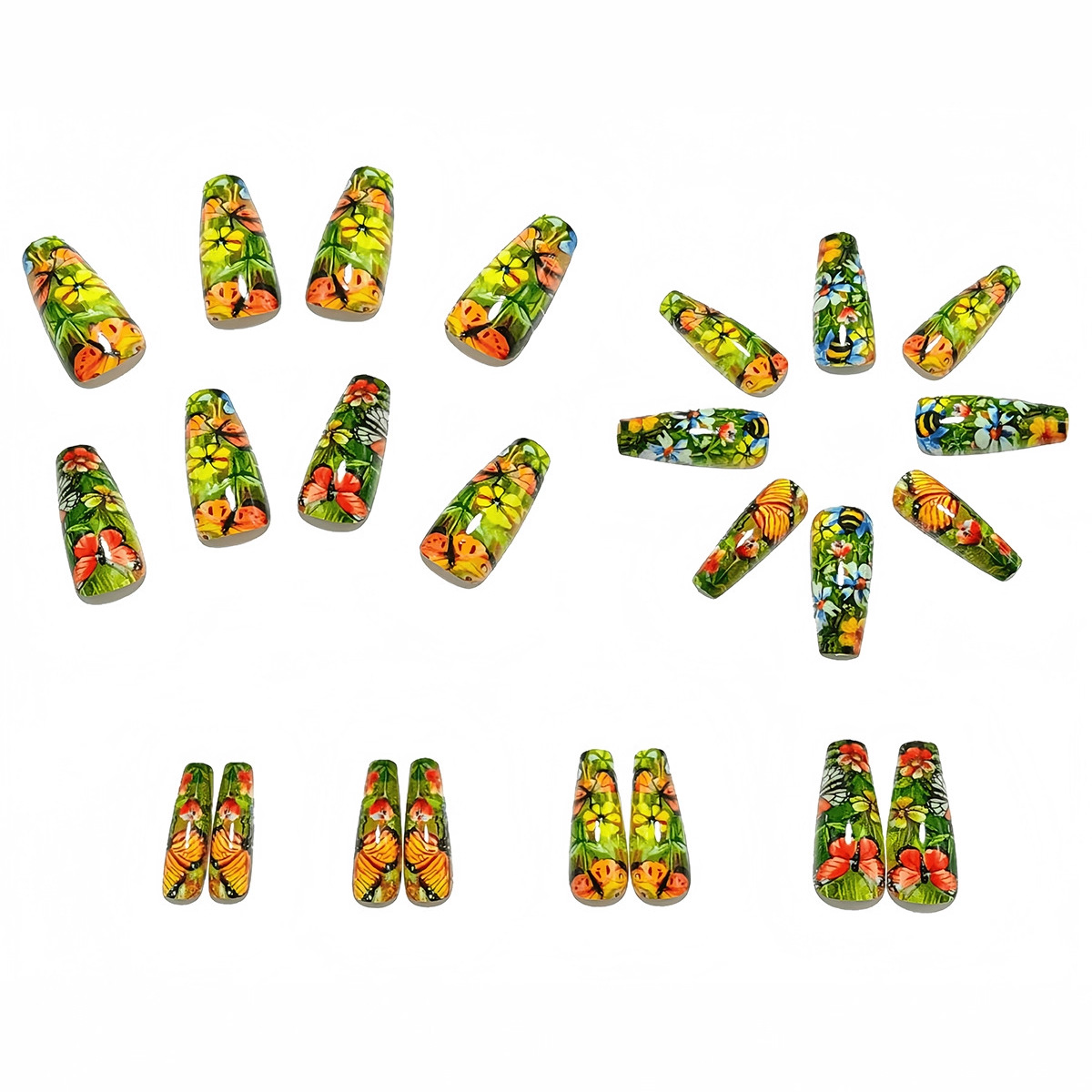 Wholesale of long ballet false nails, nail art stickers, colorful floral designs, sweet and cool Ins-style wearable nails for foreign trade view 6