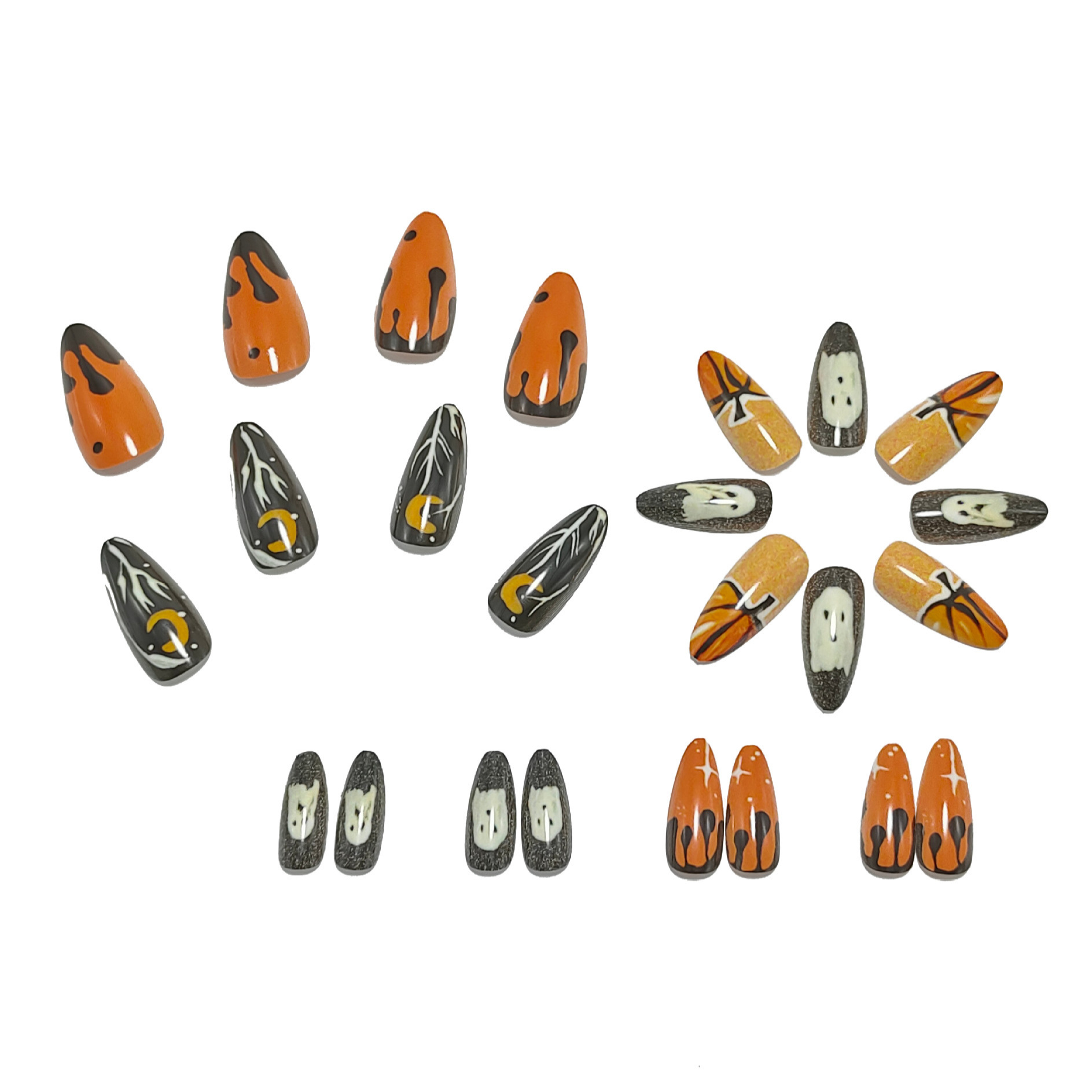Halloween costume nail art wholesale, white ghost and pumpkin nail decals, press-on nails view 2