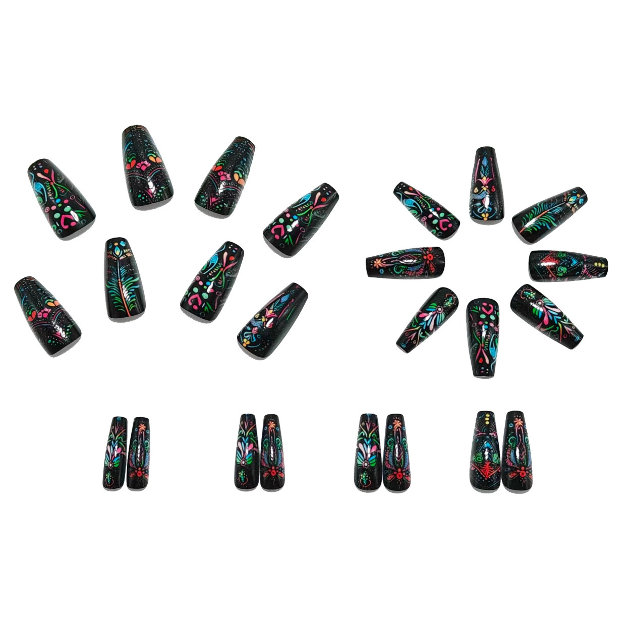 Wholesale of long ballet false nails, nail art stickers, colorful floral designs, sweet and cool Ins-style wearable nails for foreign trade view 2