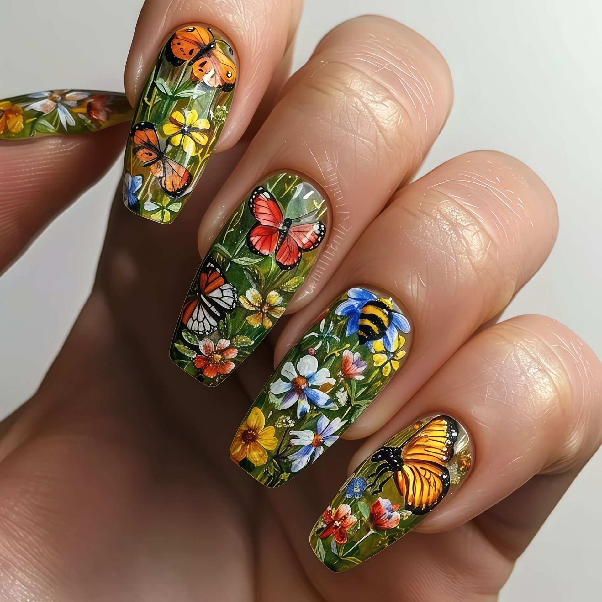 Wholesale of long ballet false nails, nail art stickers, colorful floral designs, sweet and cool Ins-style wearable nails for foreign trade view 5