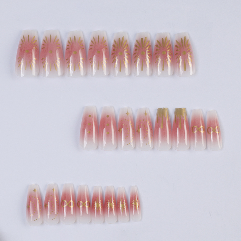 Long ballet fake nails, 24 pieces, simple and white, caramel gradient lines, wearable nails, wholesale view 5