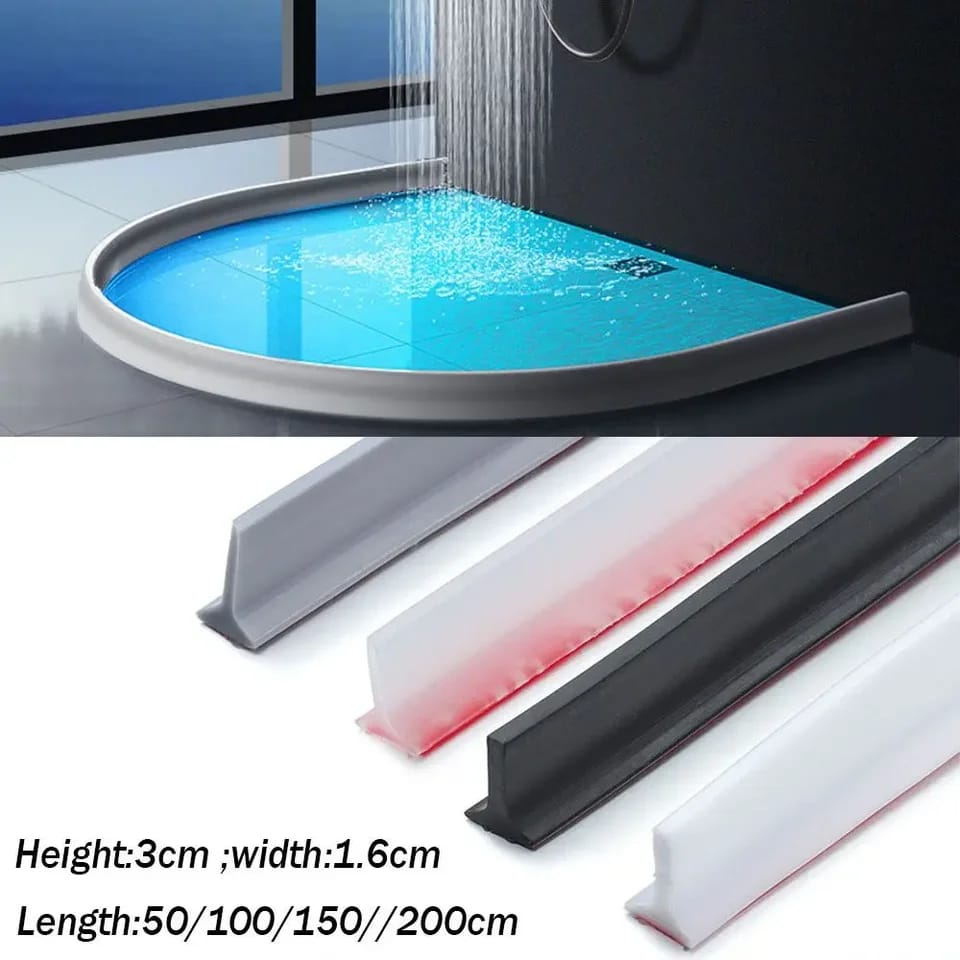 Silicone bathroom shower barrier/water stopper