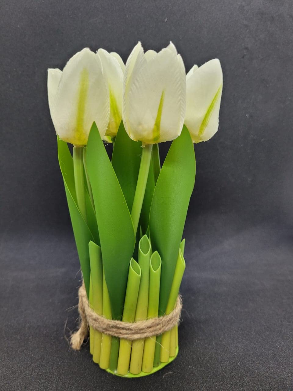 6pcs Artificial Tulip Bouquet – Rustic Sisal Rope Wrapped Faux Flowers for Table & Shelf Decor – Home, Office & Event Floral Decoration