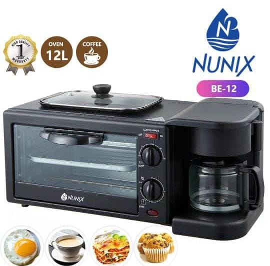Nunix 3-in-1 Breakfast Maker – Toaster, Oven & Coffee Maker, Multi-Function Kitchen Appliance
