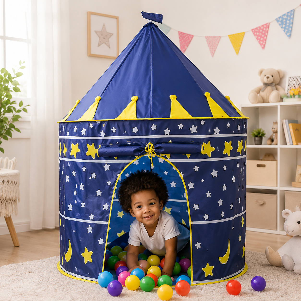 Kids Playing Tent – Children’s Indoor & Outdoor Playhouse Tent, Portable Foldable Kids Tent Available in Blue & Pink