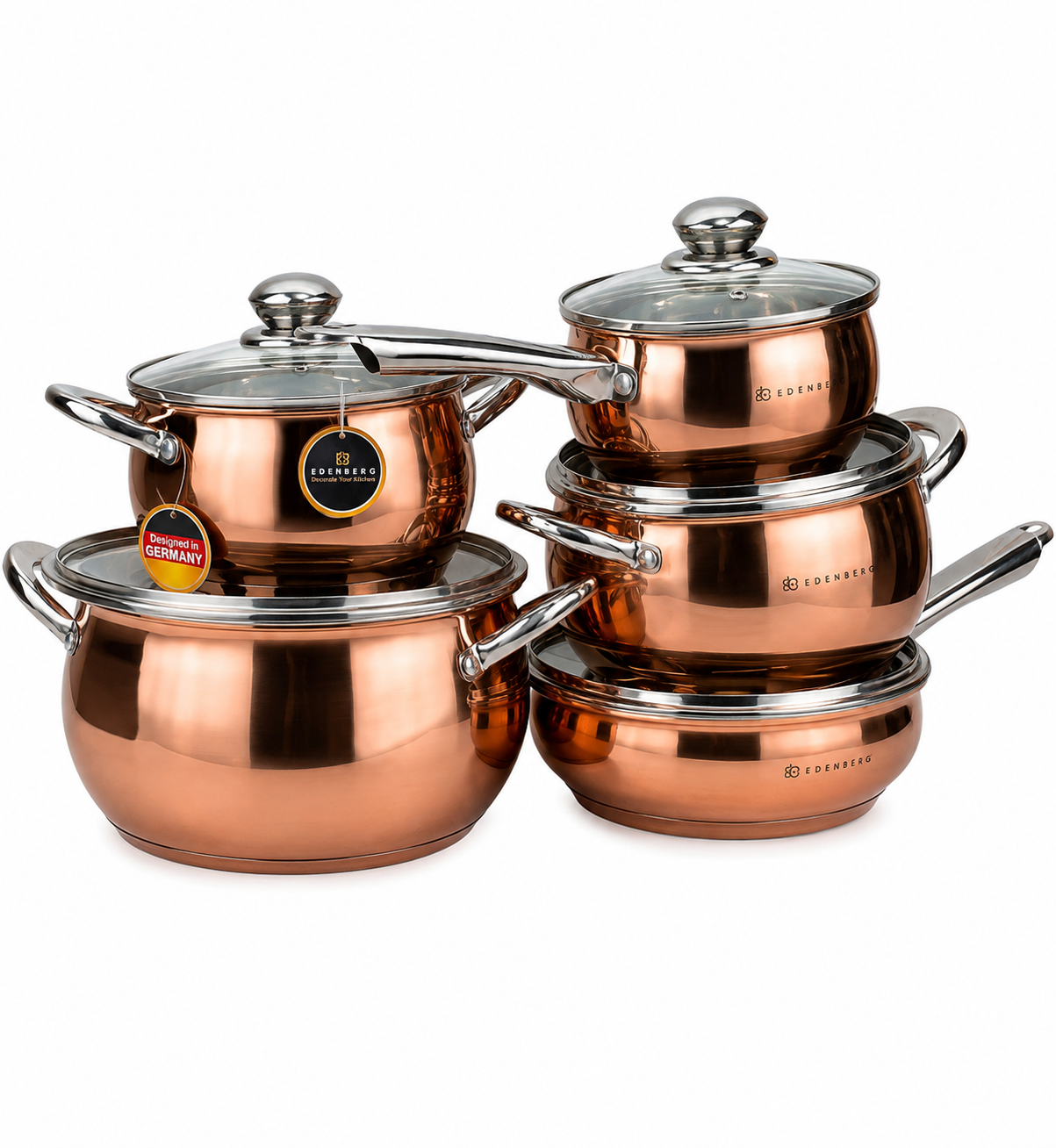 EDENBERG EB-2423 10-Piece Gold Stainless Steel Cookware Set