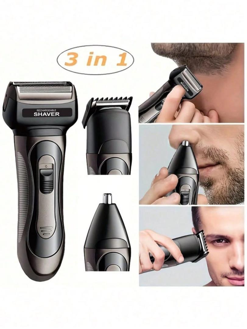 3 In 1 Rechargeable Electric Grooming Kit Hair Clipper Beard Shaver Nose & Ear Trimmer Cordless Hair Cutting Machine For Men
