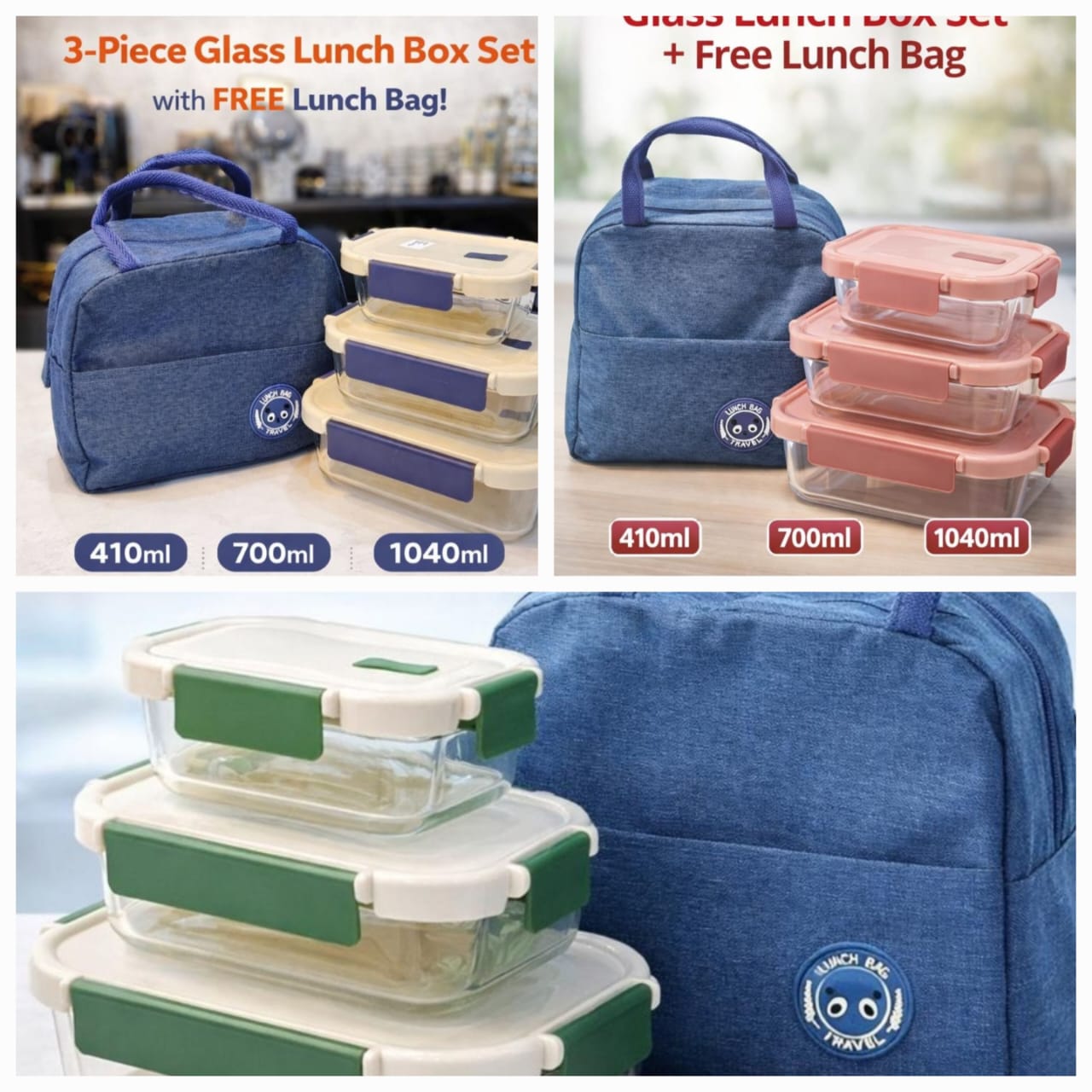 🔥 SPECIAL PRICE OFFER 🔥 - A 3 pc *▶️Glass snack box with lunch at affordable price and of very high quality of ▶️Capacity:410ml,700ml,1040ml