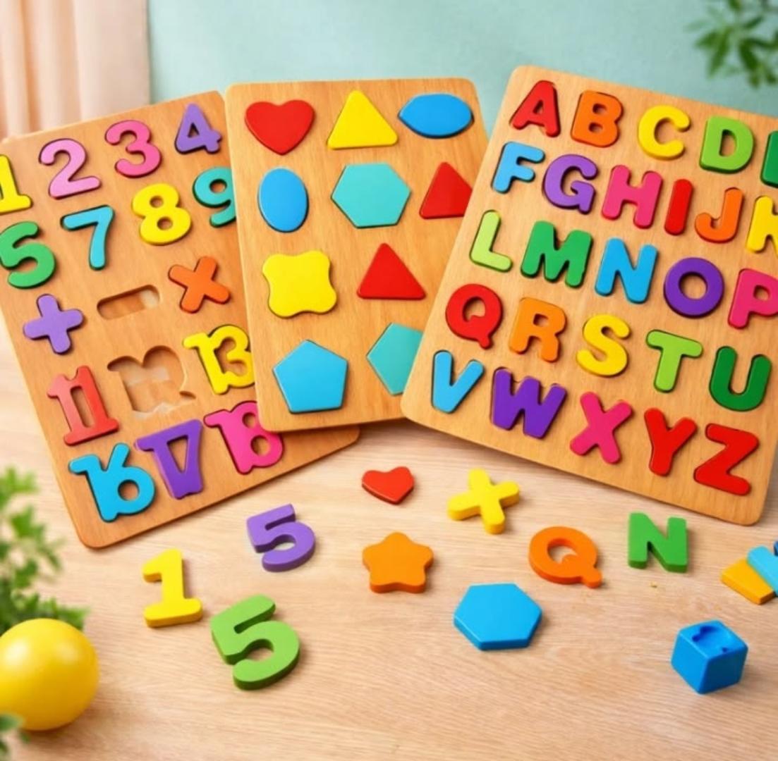 Montessori 4-in-1 Wooden Educational Learning Board – Alphabet, Numbers, Shapes & Early Learning Toy