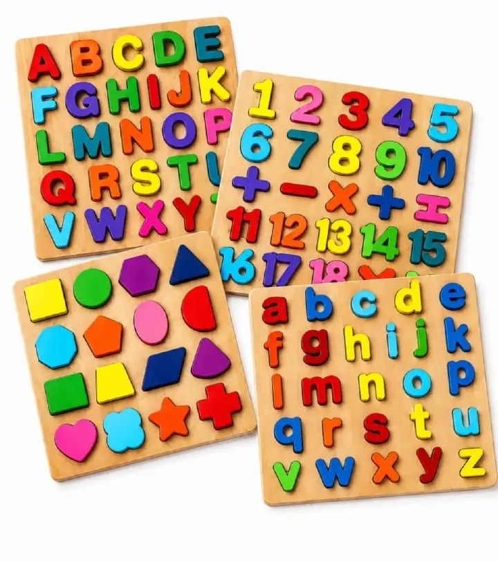 Montessori 4-in-1 Wooden Educational Learning Board – Alphabet, Numbers, Shapes & Early Learning Toy