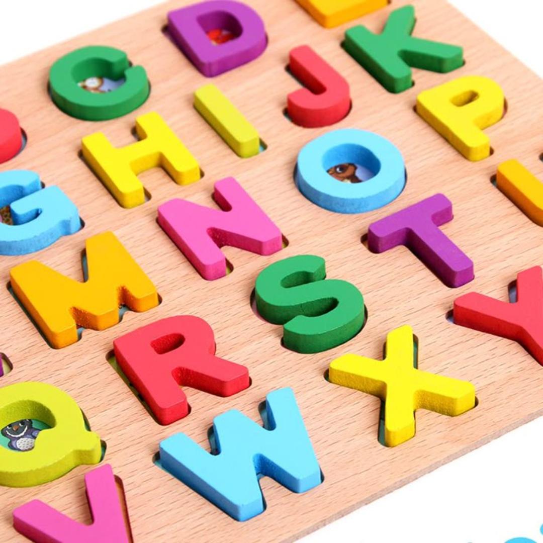 Montessori 4-in-1 Wooden Educational Learning Board – Alphabet, Numbers, Shapes & Early Learning Toy