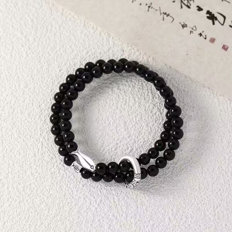 Koi Fish Black Bead Couple Bracelets, Men's and Women's Beaded Bracelets, High-End Versatile Love Token Gift Bracelet