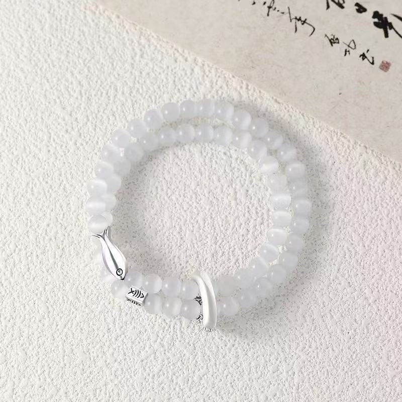 Koi Fish Black Bead Couple Bracelets, Men's and Women's Beaded Bracelets, High-End Versatile Love Token Gift Bracelet