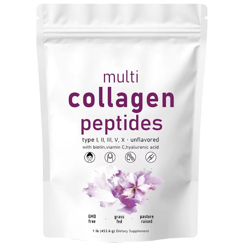 Multi Collagen Peptides 1lb (453.6g) Deep Anti Aging Structural Matrix Unflavored Cellular Protein Infused With Hyaluronic Acid And Vitamin C To Smooth Skin Tone And Support Mobility