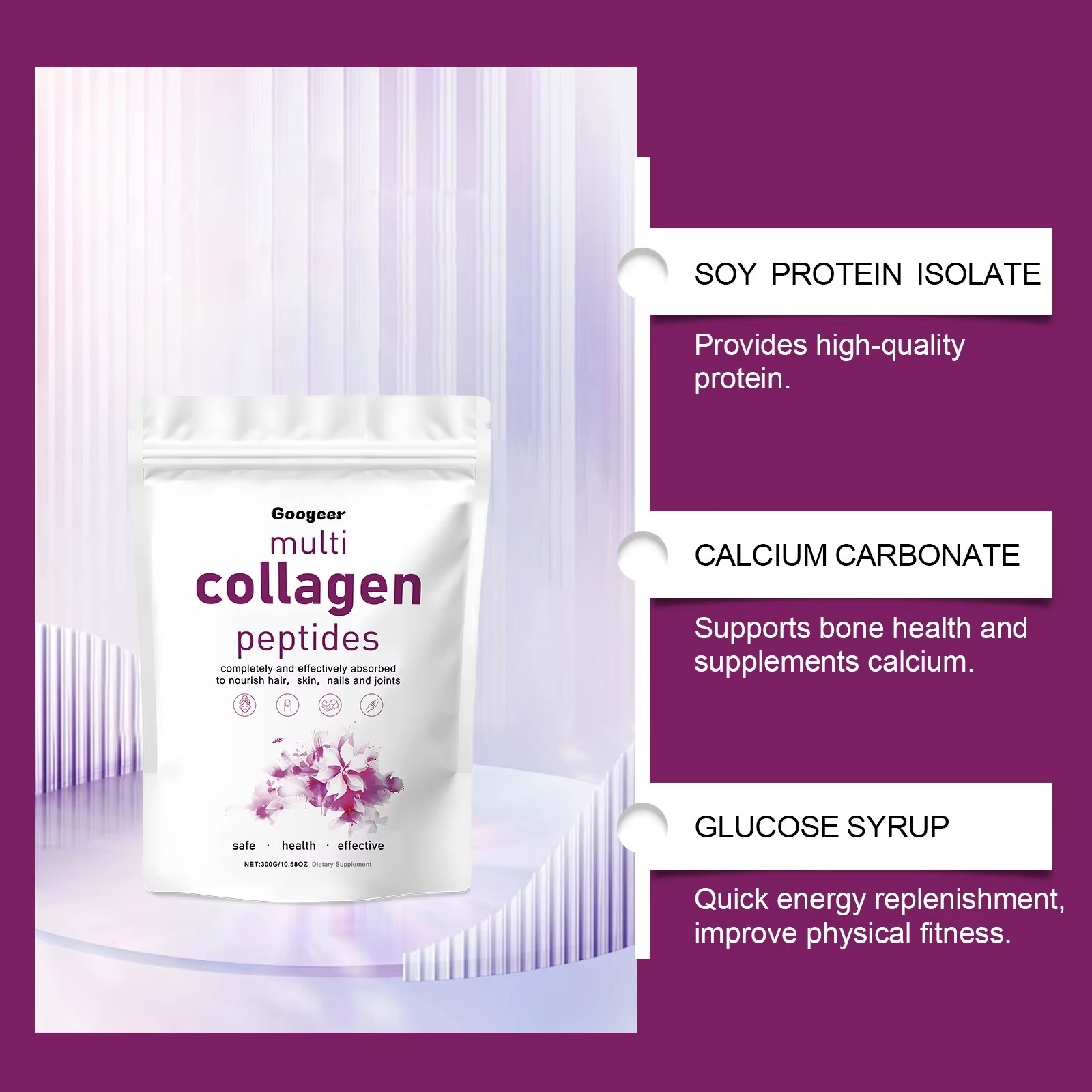 Multi Collagen Peptides 1lb (453.6g) Deep Anti Aging Structural Matrix Unflavored Cellular Protein Infused With Hyaluronic Acid And Vitamin C To Smooth Skin Tone And Support Mobility