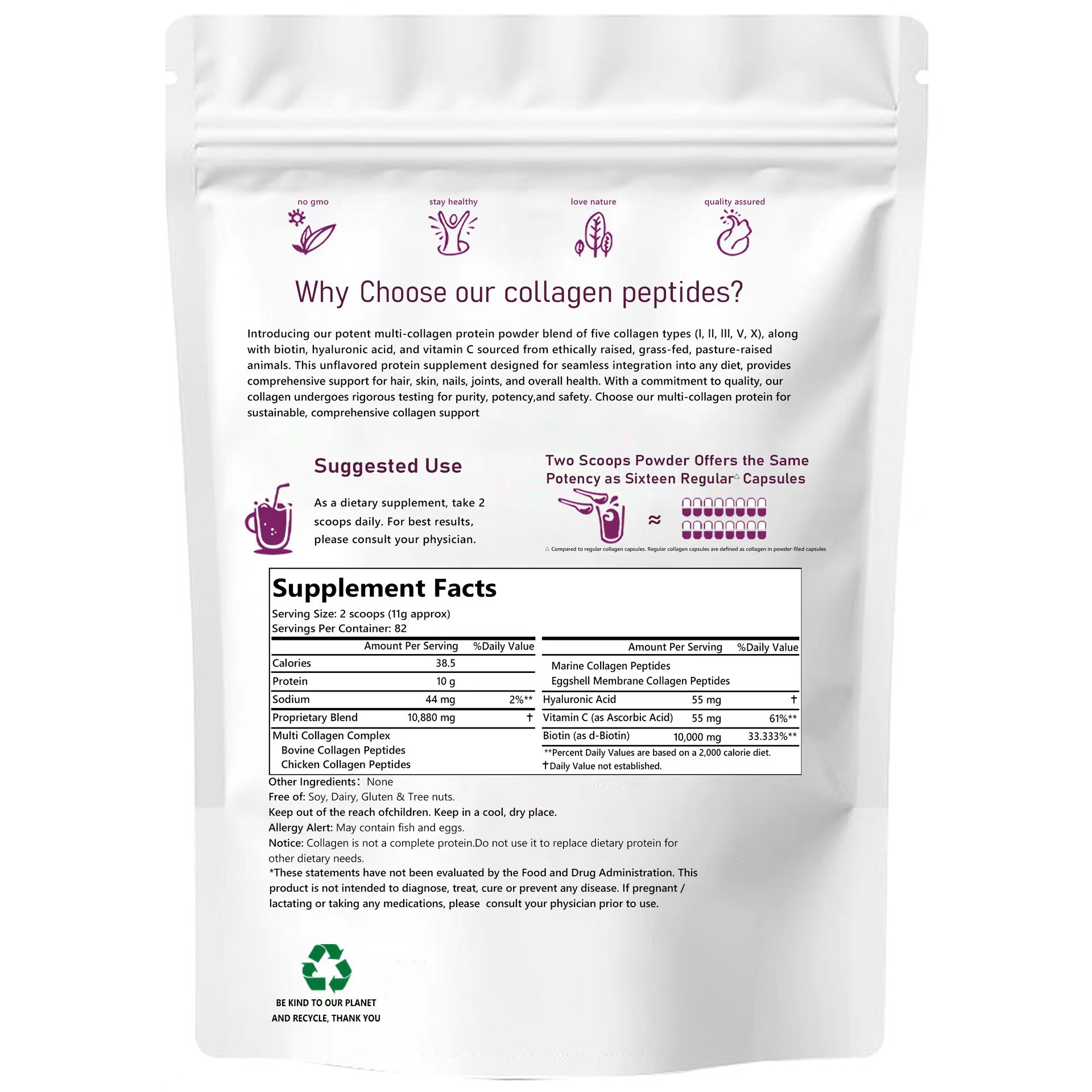 Multi Collagen Peptides 1lb (453.6g) Deep Anti Aging Structural Matrix Unflavored Cellular Protein Infused With Hyaluronic Acid And Vitamin C To Smooth Skin Tone And Support Mobility