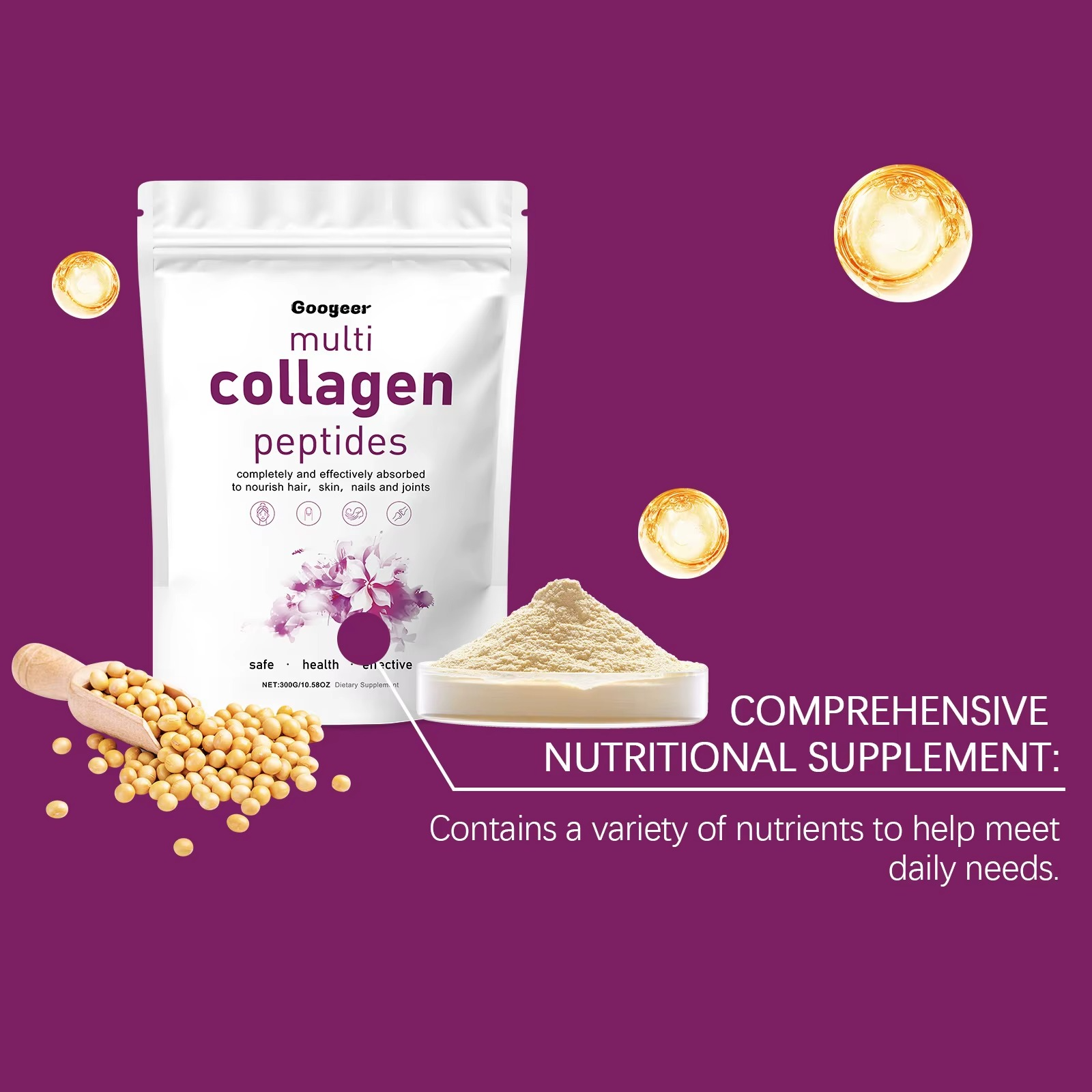 Multi Collagen Peptides 1lb (453.6g) Deep Anti Aging Structural Matrix Unflavored Cellular Protein Infused With Hyaluronic Acid And Vitamin C To Smooth Skin Tone And Support Mobility