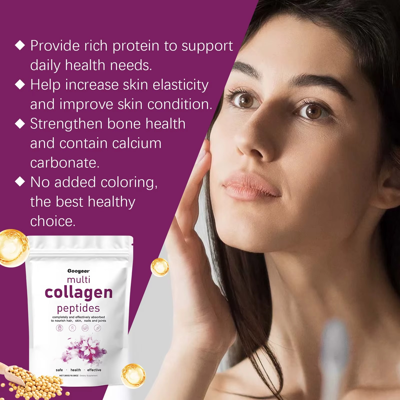 Multi Collagen Peptides 1lb (453.6g) Deep Anti Aging Structural Matrix Unflavored Cellular Protein Infused With Hyaluronic Acid And Vitamin C To Smooth Skin Tone And Support Mobility