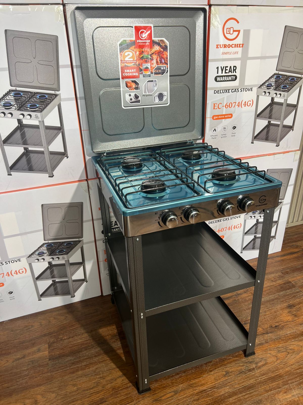 【Exclusive Offer】 EUROCHEF EC-6074(4G)  Simple Standing Cooker Full 4 Gas Cooker With Shelves & No Oven