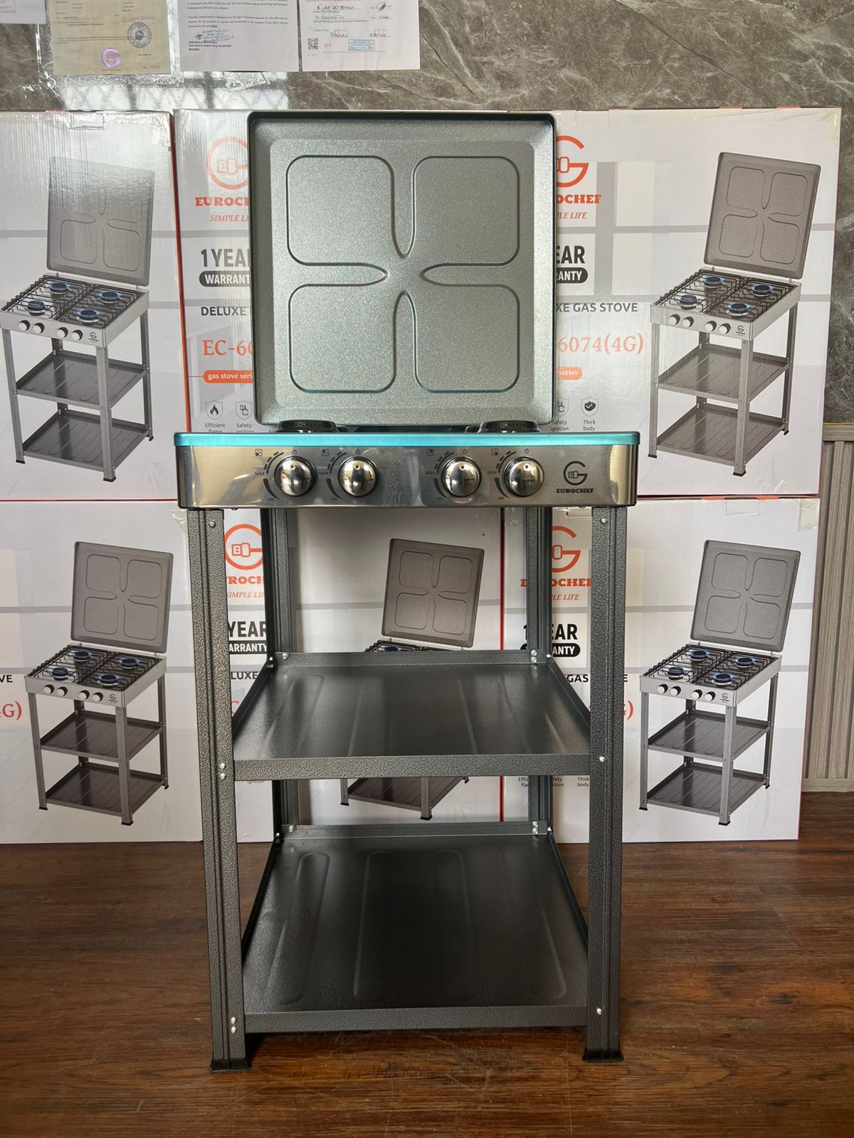 【Exclusive Offer】 EUROCHEF EC-6074(4G)  Simple Standing Cooker Full 4 Gas Cooker With Shelves & No Oven