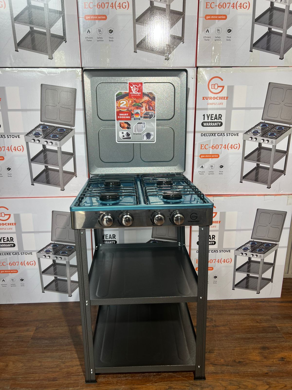 【Exclusive Offer】 EUROCHEF EC-6074(4G)  Simple Standing Cooker Full 4 Gas Cooker With Shelves & No Oven