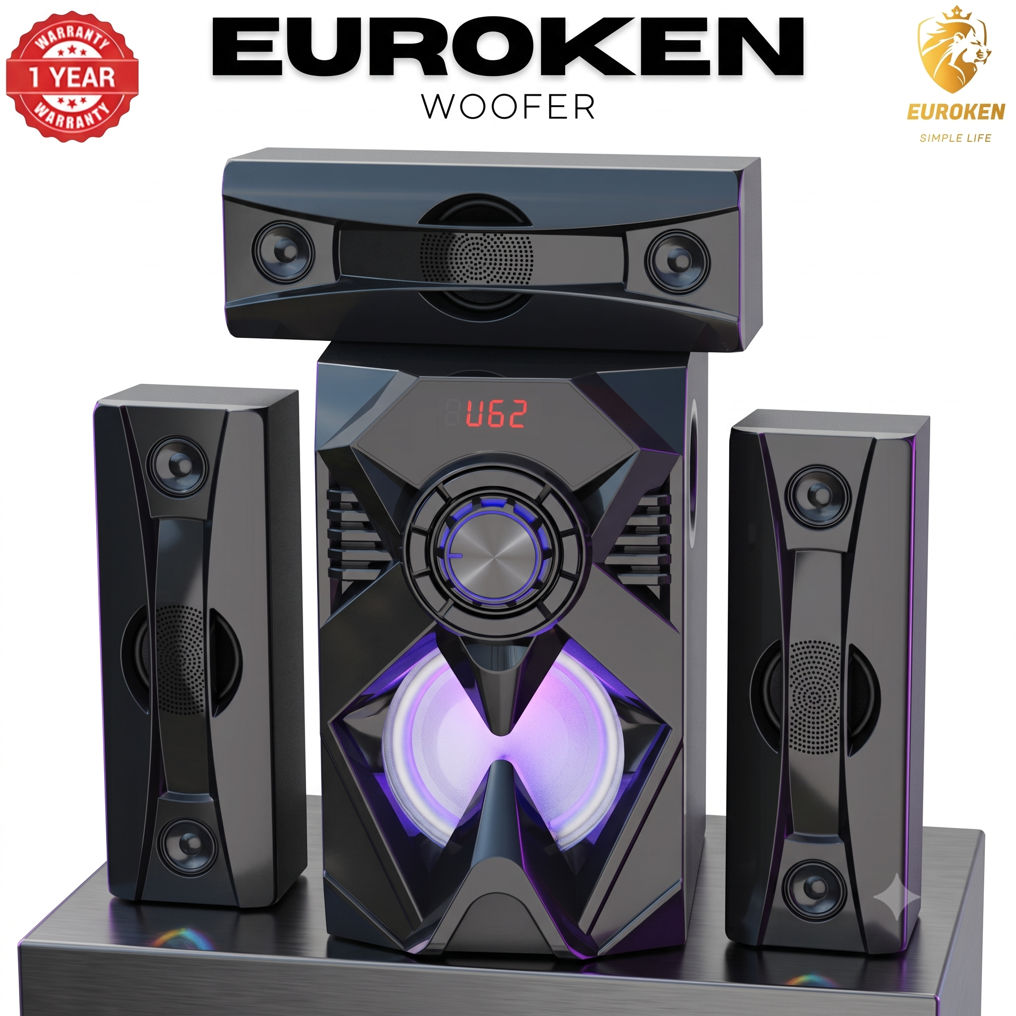 【Exclusive Offer】NEW EUROKEN EK-601 3.1CH With 20,000 PMPO Subwoofer Speaker  Home Theatre Audio System  With Remote Control BLUETOOTH/USB/SD/FM