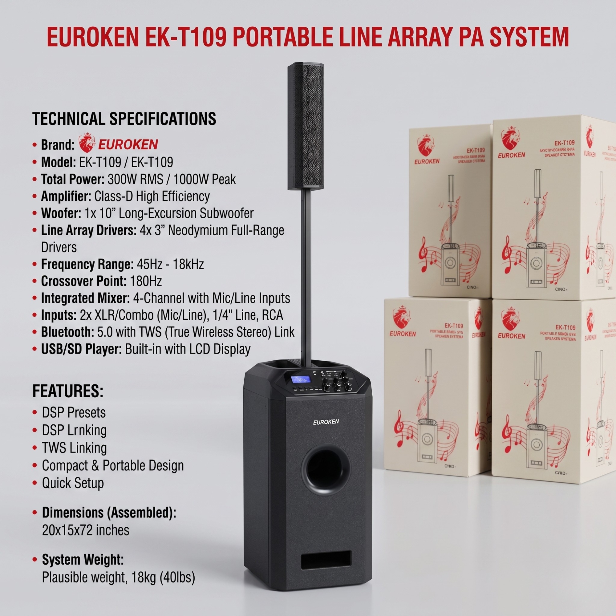 【Limited Offer】New Euroken EK-T109 Portable Wireless Speaker  System  with Bluetooth FM/SD Mem card Support with Super Bass Boost