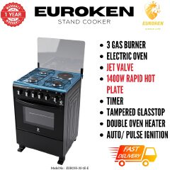 【LIMITED OFFER】 Euroken Euro55-3G1E-E  50L Home Improvement   Free Standing  Gas Cooker 3 GAS +1 Hot plate Kitchen Appliance with electric oven - 50X55CM