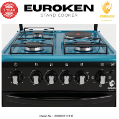 【LIMITED OFFER】 Euroken Euro55-3G1E-E  50L Home Improvement   Free Standing  Gas Cooker 3 GAS +1 Hot plate Kitchen Appliance with electric oven - 50X55CM