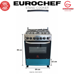 【LIMITED OFFER】 EUROCHEF 60X65 EGT65-3G1E-E Home Improvement 67l  Free Standing Gas Cooker  3 Gas +1 Hotplate Kitchen Appliance With Electric Oven