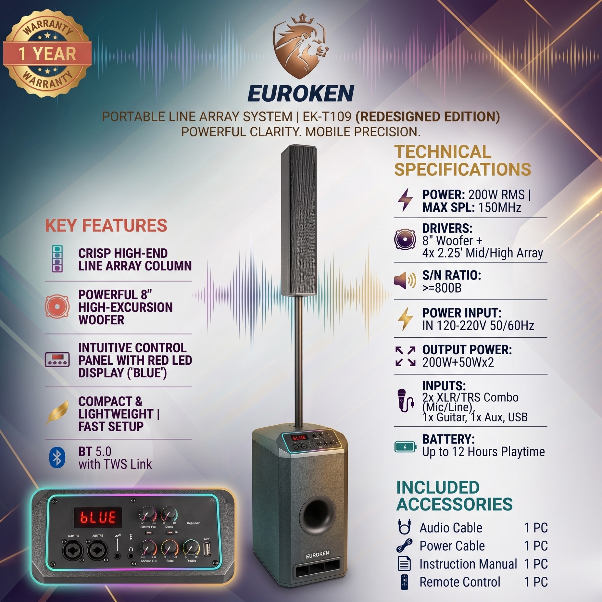 【Limited Offer】New Euroken EK-T109 Portable Wireless Speaker  System  with Bluetooth FM/SD Mem card Support with Super Bass Boost