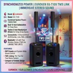 【Limited Offer】New Euroken EK-T109 Portable Wireless Speaker  System  with Bluetooth FM/SD Mem card Support with Super Bass Boost