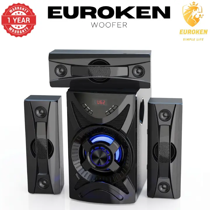 【Exclusive Offer】NEW EUROKEN EK-611 3.1CH With 20,000 PMPO Subwoofer Speaker  Home Theatre Audio System  With Remote Control BLUETOOTH/USB/SD/FM