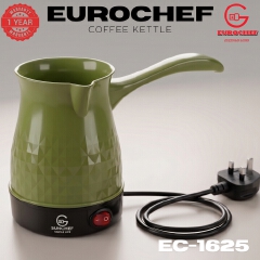 【 3 PIECES 】Eurochef  EC-1625  Electric Turkish Coffee Maker - Cordless Kettle, BPA-Free, 0.5L (500ml), 600W - BLACK WHITE GREEN
