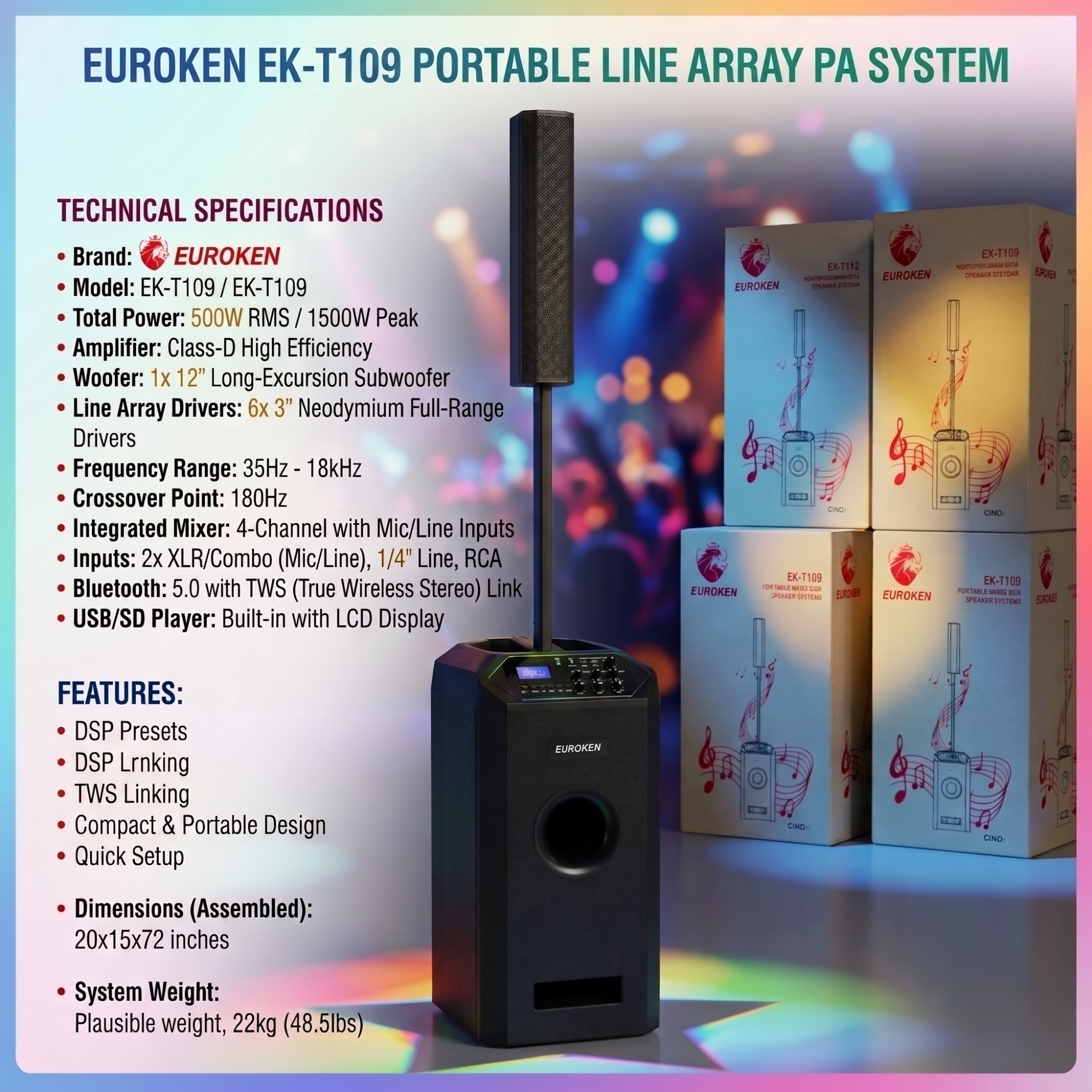 【Limited Offer】New Euroken EK-T109 Portable Wireless Speaker  System  with Bluetooth FM/SD Mem card Support with Super Bass Boost