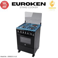 【LIMITED OFFER】 Euroken Euro55-3G1E-E  50L Home Improvement   Free Standing  Gas Cooker 3 GAS +1 Hot plate Kitchen Appliance with electric oven - 50X55CM