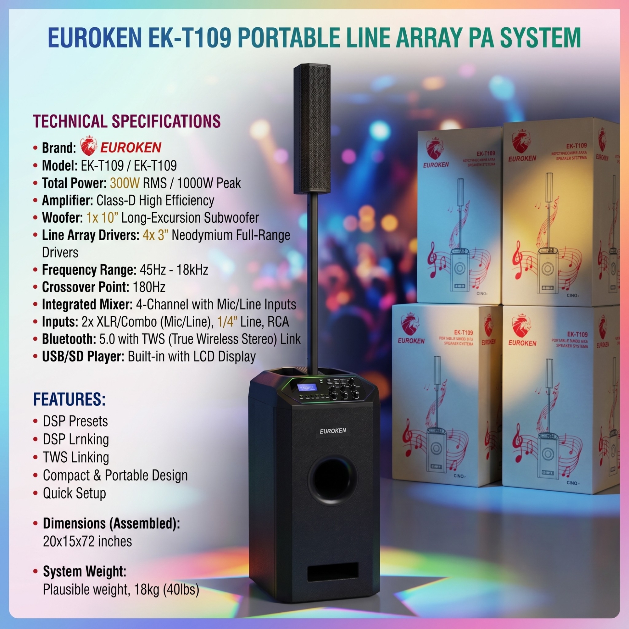 【Limited Offer】New Euroken EK-T109 Portable Wireless Speaker  System  with Bluetooth FM/SD Mem card Support with Super Bass Boost