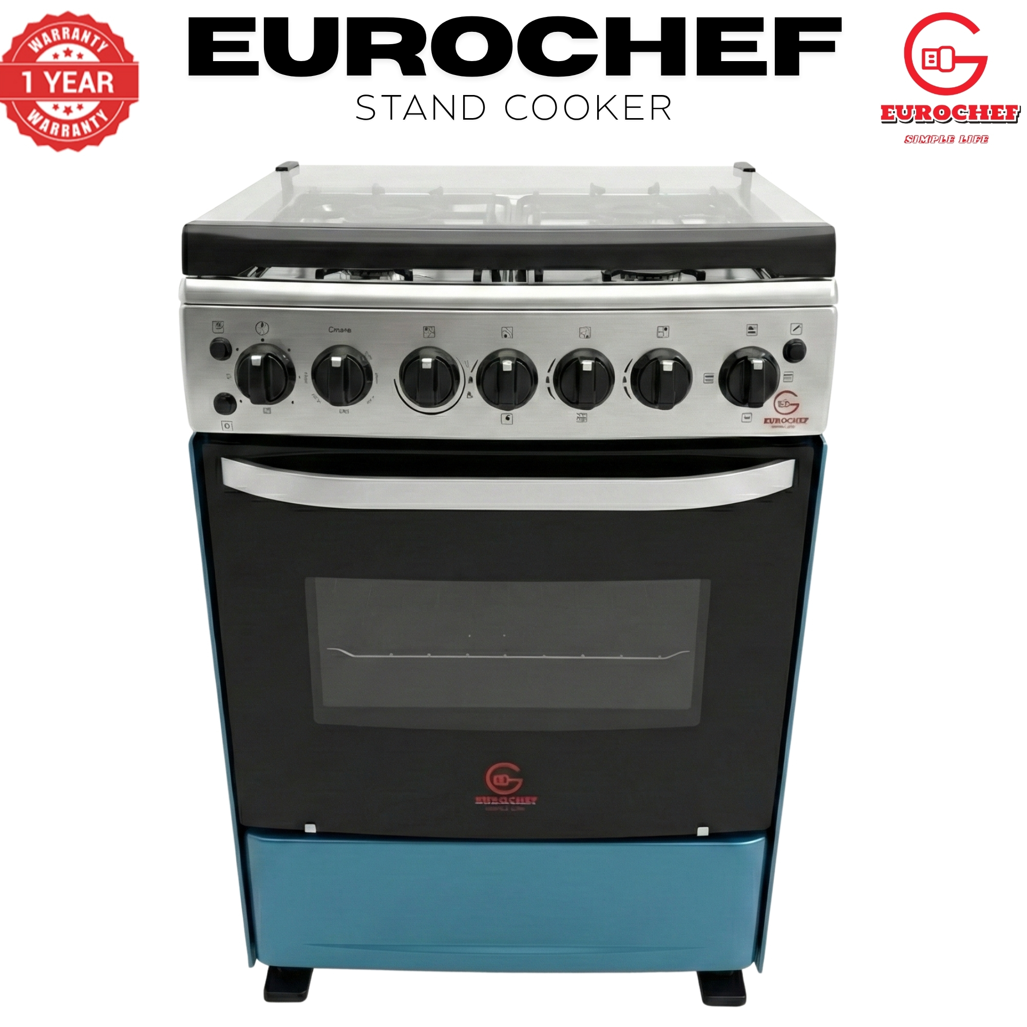 【LIMITED OFFER】 EUROCHEF 60X65 EGT65-3G1E-E Home Improvement 67l  Free Standing Gas Cooker  3 Gas +1 Hotplate Kitchen Appliance With Electric Oven