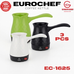 【 3 PIECES 】Eurochef  EC-1625  Electric Turkish Coffee Maker - Cordless Kettle, BPA-Free, 0.5L (500ml), 600W - BLACK WHITE GREEN