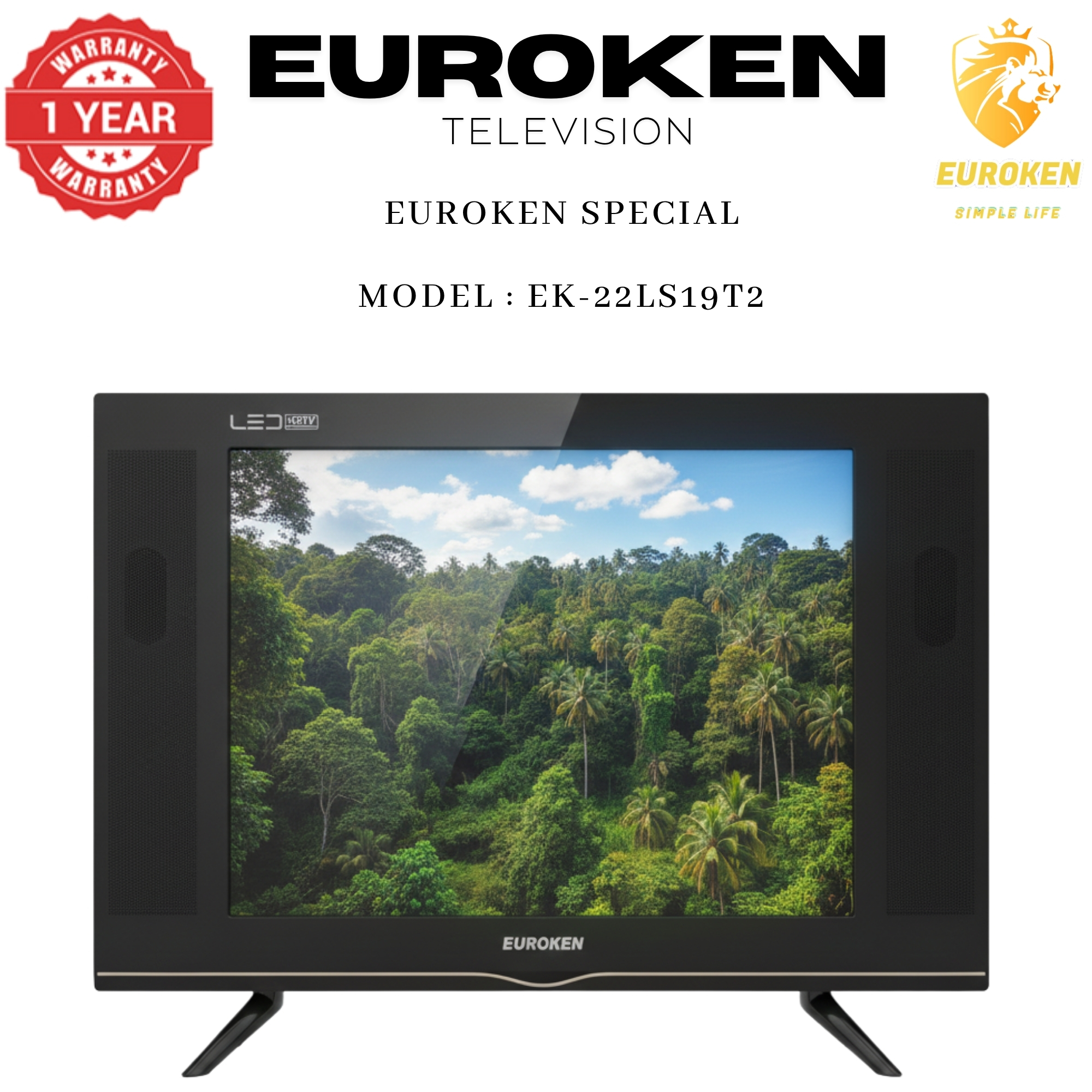 【Limited Offer】 EUROKEN EK-22LS19T2 19" INCH FULL SCREEN DISPLAY TELEVISION AC/DC DIGITAL LED TV WITH INBUILT DECODER FOR LOCAL CHANNELS WIDE COLOR ENHANCER, USB HDMI PORTS