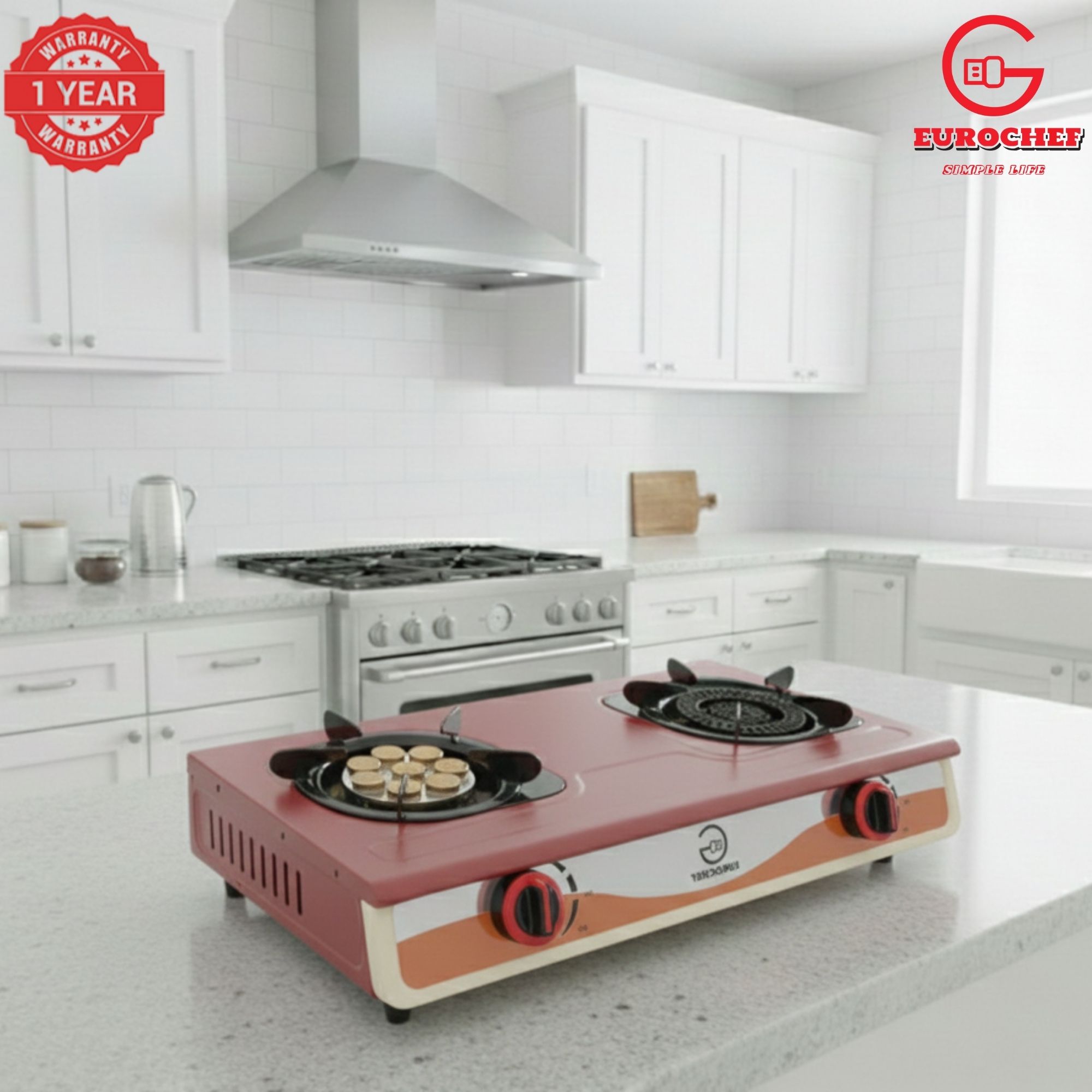 【Limited OfferEurochef ST-SUPER02 Heavy Duty Gas Cooker with Cast Iron Burners, Stainless Steel Panel & Auto Ignition