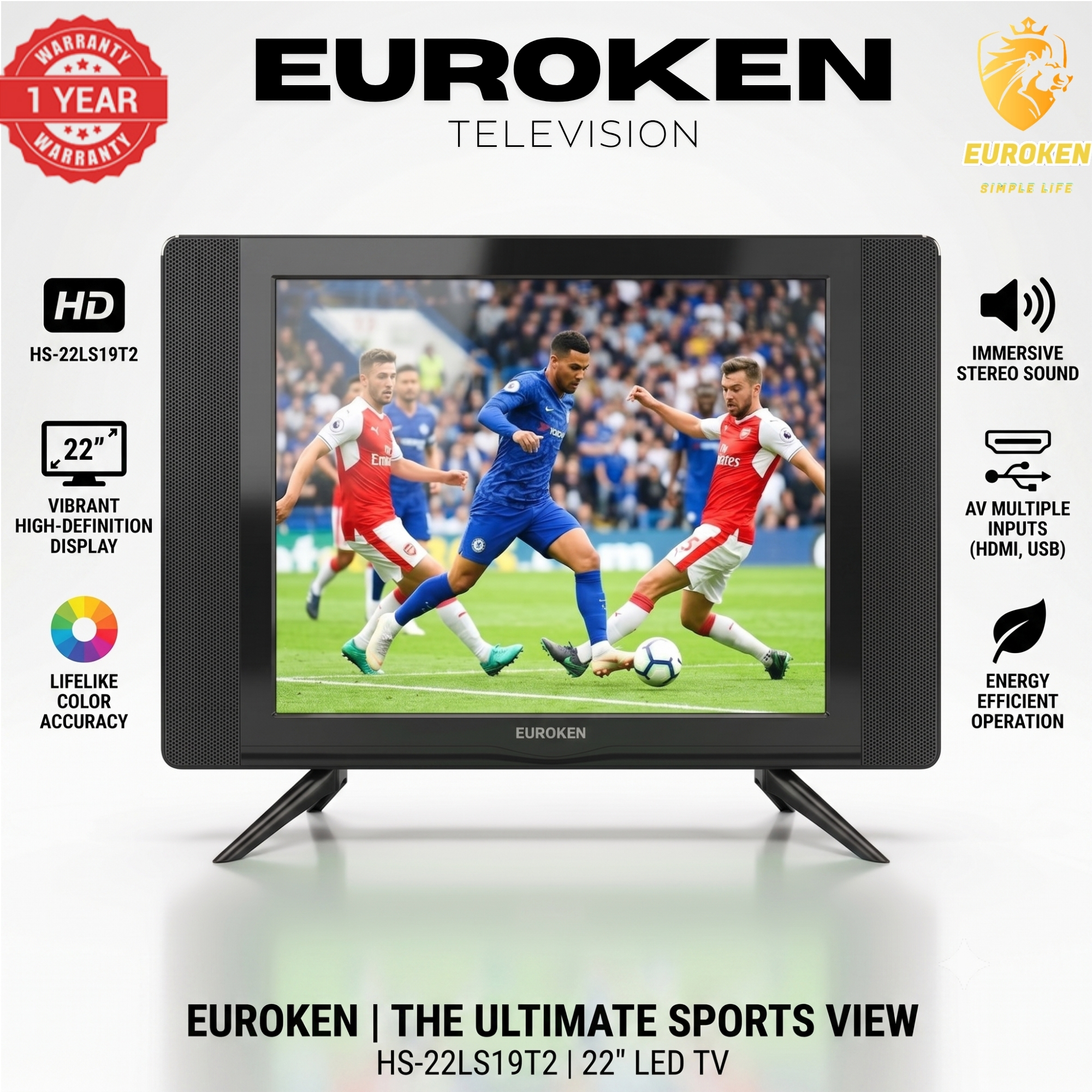 【Limited Offer】 Euroken HS-22LS19T2 19" Inch Full Screen Display Television Ac/dc Digital Led Tv With Inbuilt Decoder For Local Channels Wide Color Enhancer, Usb Hdmi Ports
