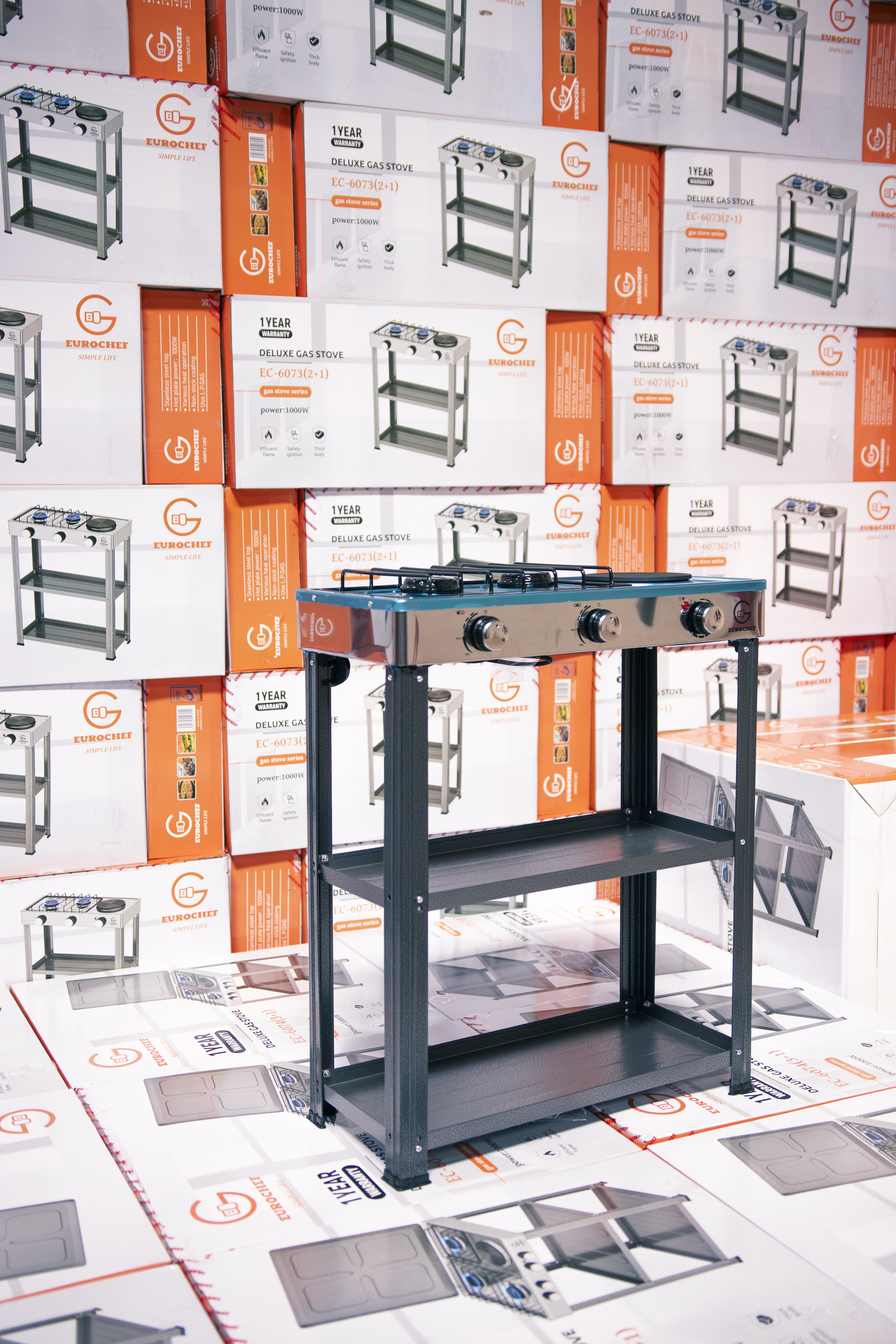【Exclusive Offer】 EUROCHEF EC-6073(2+1)  Simple Standing Cooker 2 Gas 1 Hot Plate Cooker With Shelves & No Oven