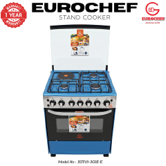 【LIMITED OFFER】 EUROCHEF 60X65 EGT65-3G1E-E Home Improvement 67l  Free Standing Gas Cooker  3 Gas +1 Hotplate Kitchen Appliance With Electric Oven