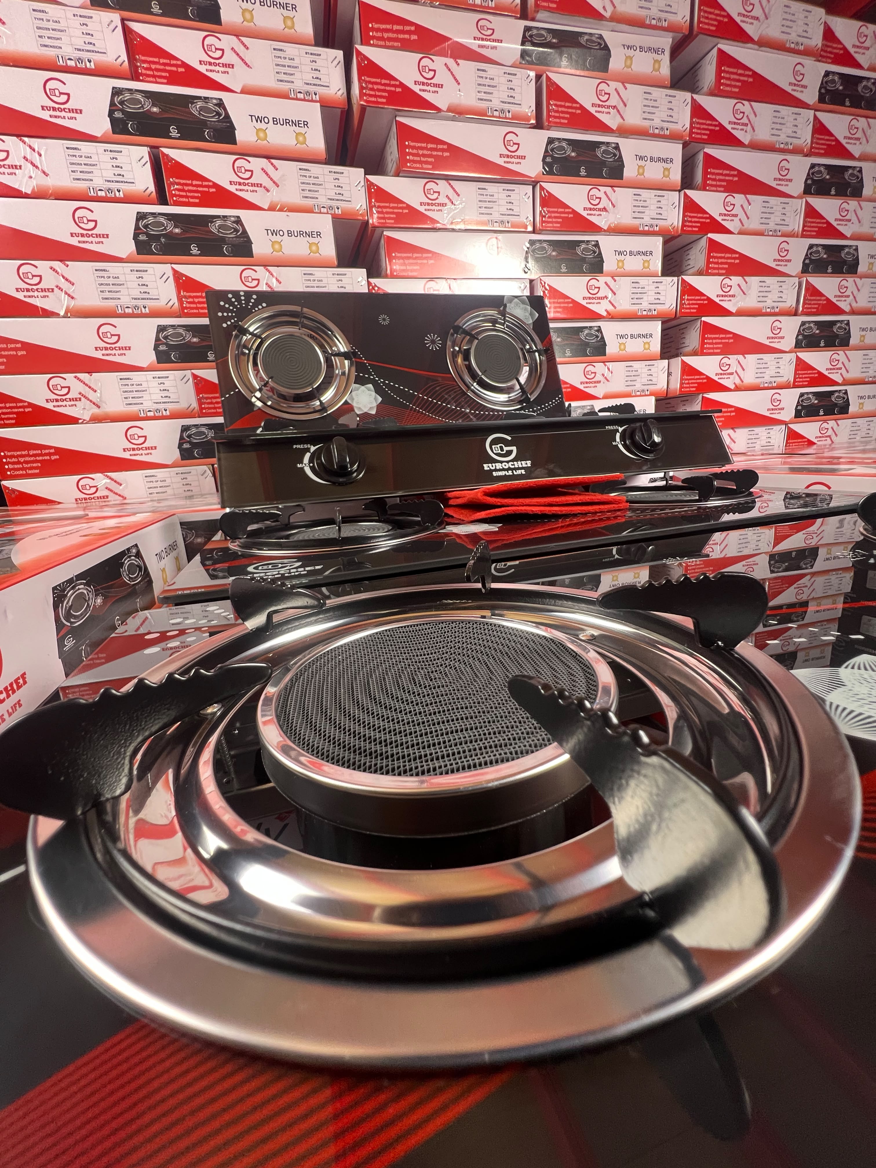 【Limited Offer】EUROCHEF  Infrared Gas Cooker ST-B002IF – 2 Burner Glass Top Table Stove, Grey, Gas Saving & Flame Stability