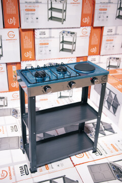 【Exclusive Offer】 EUROCHEF EC-6073(2+1)  Simple Standing Cooker 2 Gas 1 Hot Plate Cooker With Shelves & No Oven