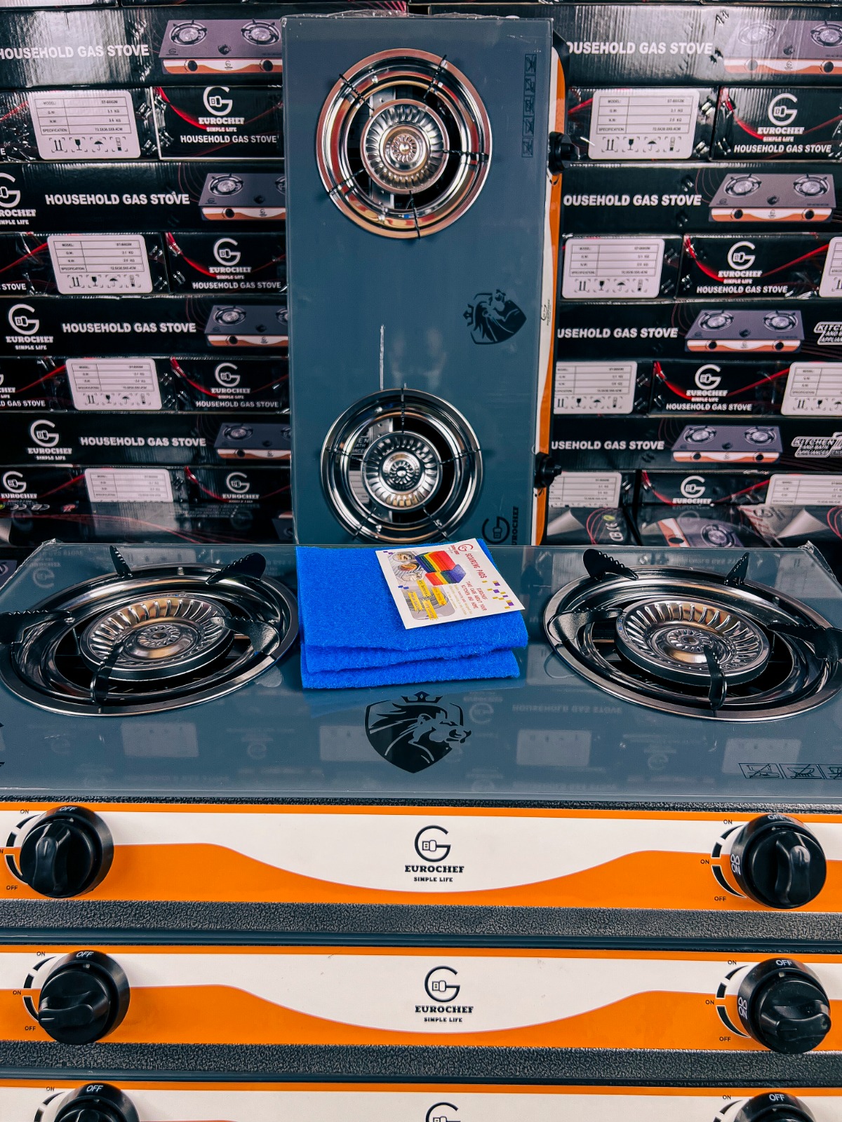 【Limited Offer】EUROCHEF ST-B002M Tornado Design Burner Two Burner Glass Top Table Gas Cooker -Grey